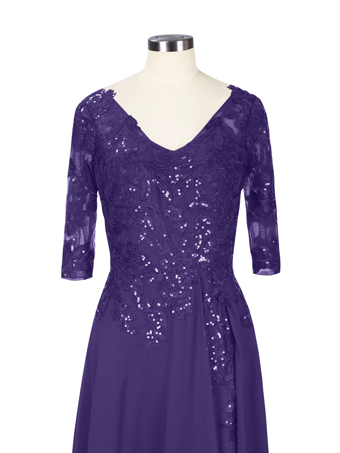 Applique V-Neck Chiffon Dress 