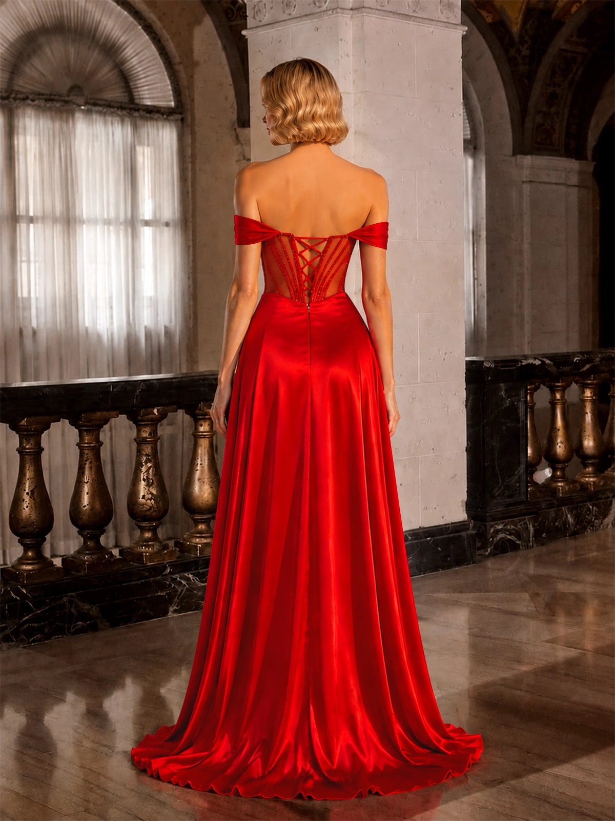 Silk-like Prom Dress with Crystal Detailing