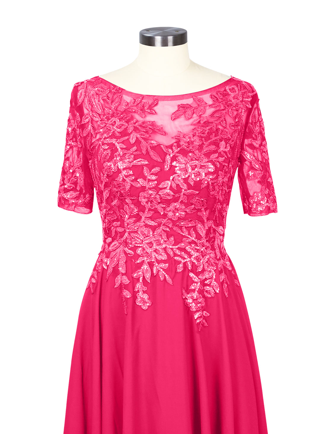 Applique Half Sleeves Chiffon Dress 