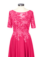 Applique Half Sleeves Chiffon Dress 