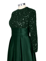 Sequined Boat Long Sleeves Dress 