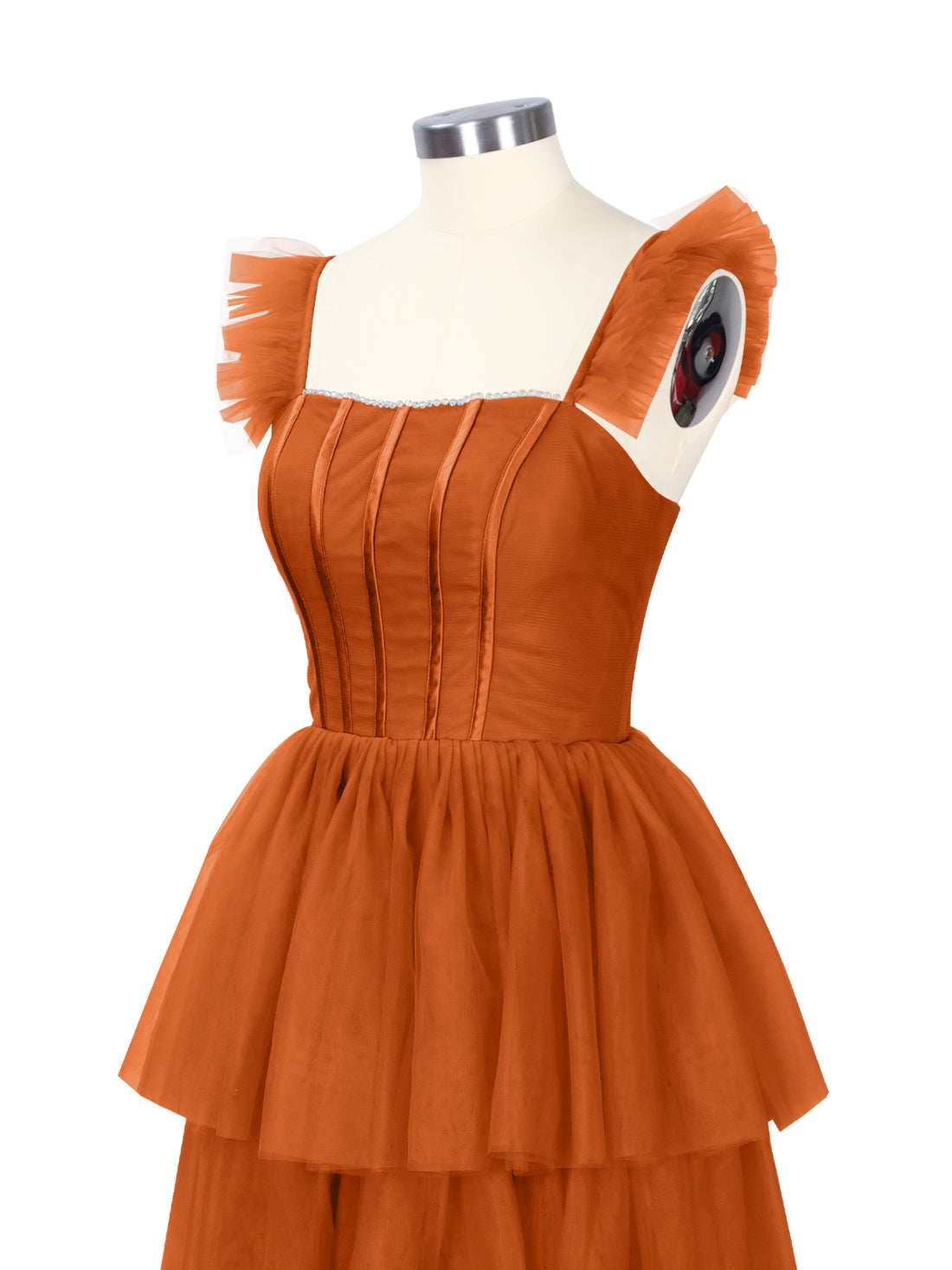 Ruffled Strap Tiered Tulle Bridesmaid Dress 