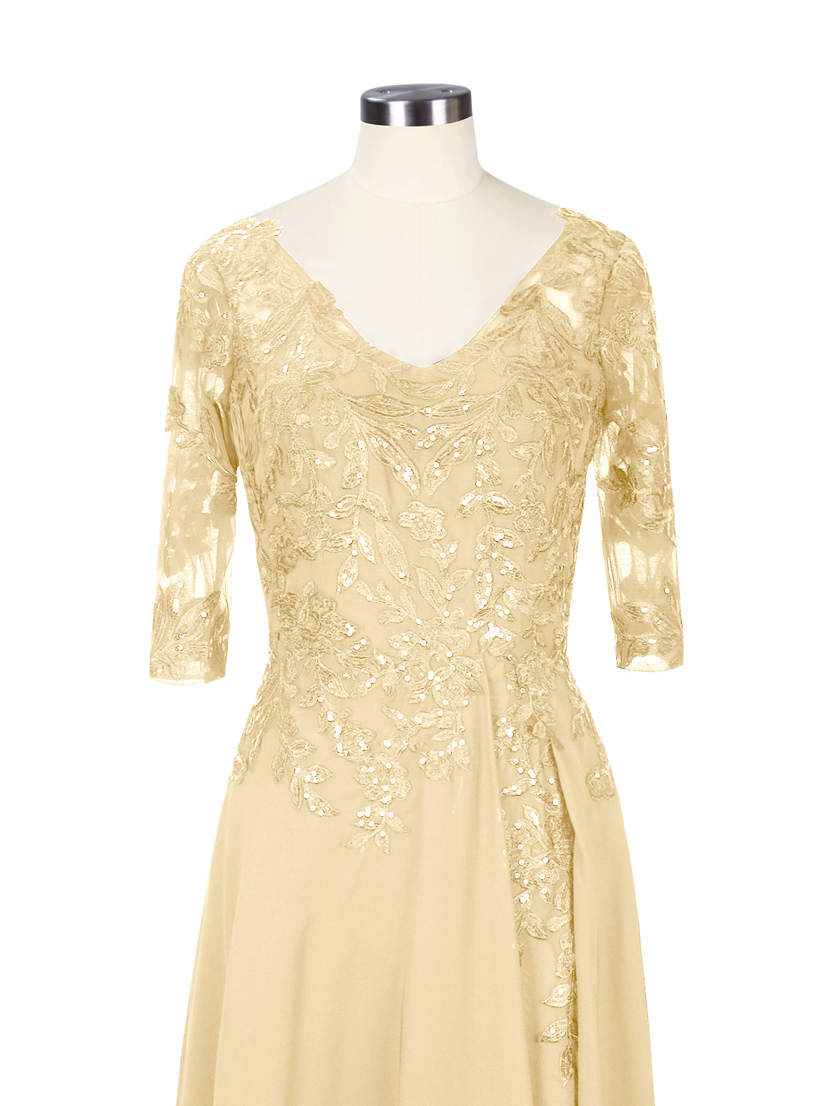 Applique V-Neck Chiffon Dress 