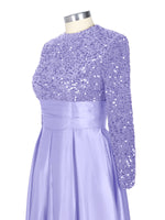 Sequined Boat Long Sleeves Dress 
