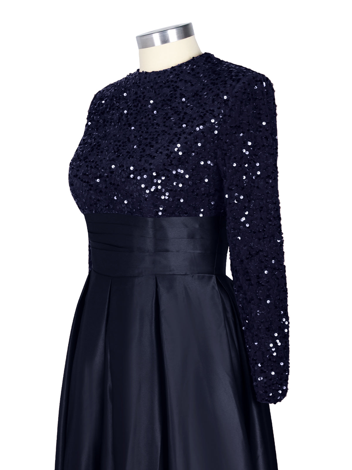 Sequined Boat Long Sleeves Dress 