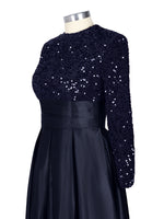 Sequined Boat Long Sleeves Dress 