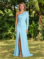 One-Shoulder Mother of the Bride Dress with Appliques