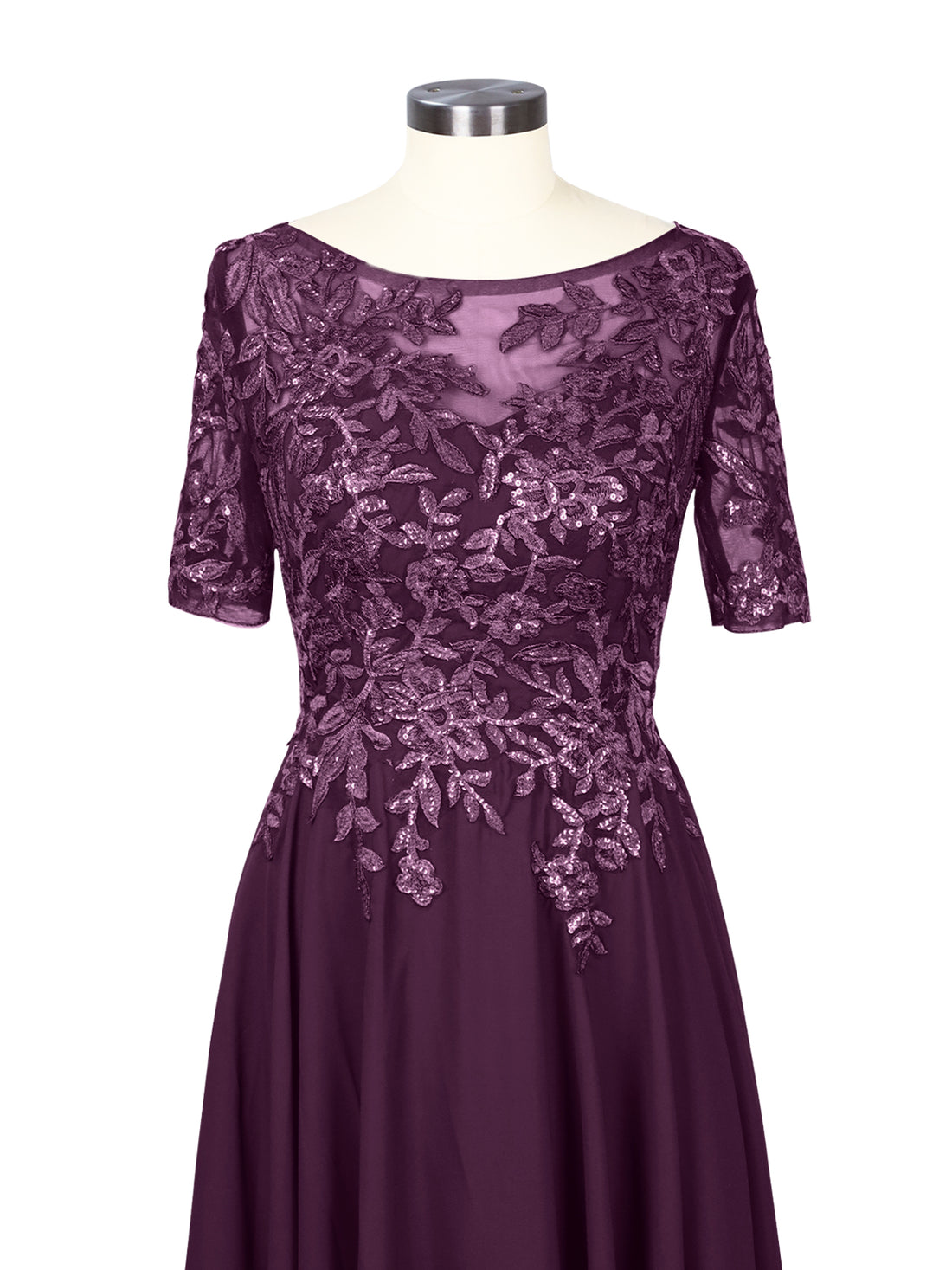 Applique Half Sleeves Chiffon Dress 