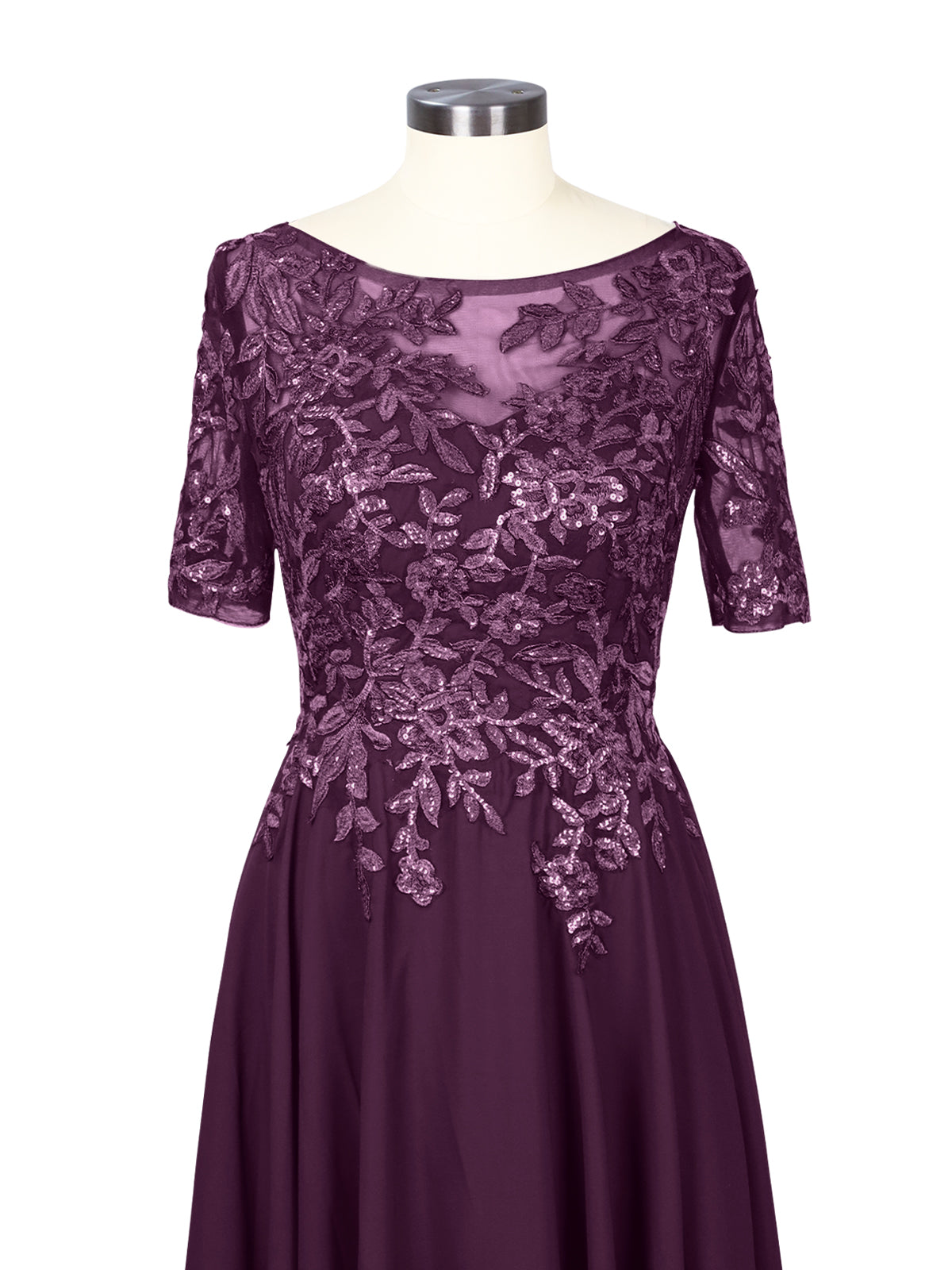 Applique Half Sleeves Chiffon Dress 