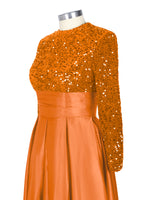 Sequined Boat Long Sleeves Dress 