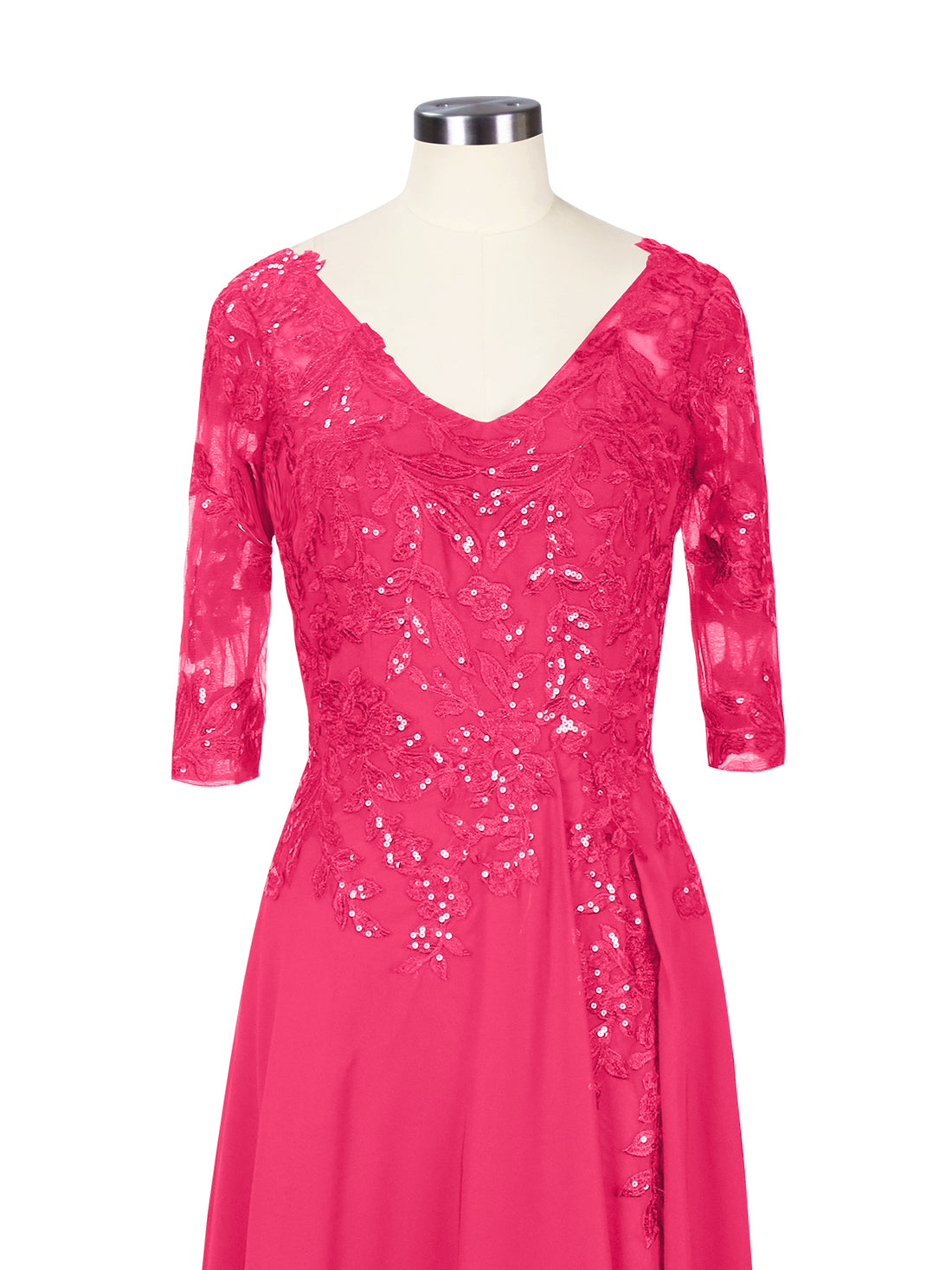 Applique V-Neck Chiffon Dress 