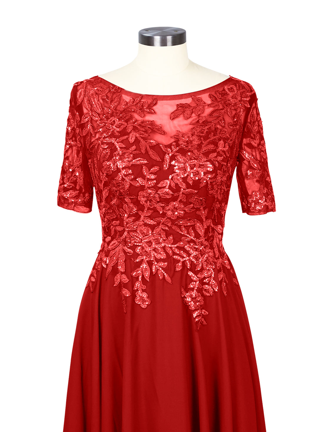 Applique Half Sleeves Chiffon Dress 