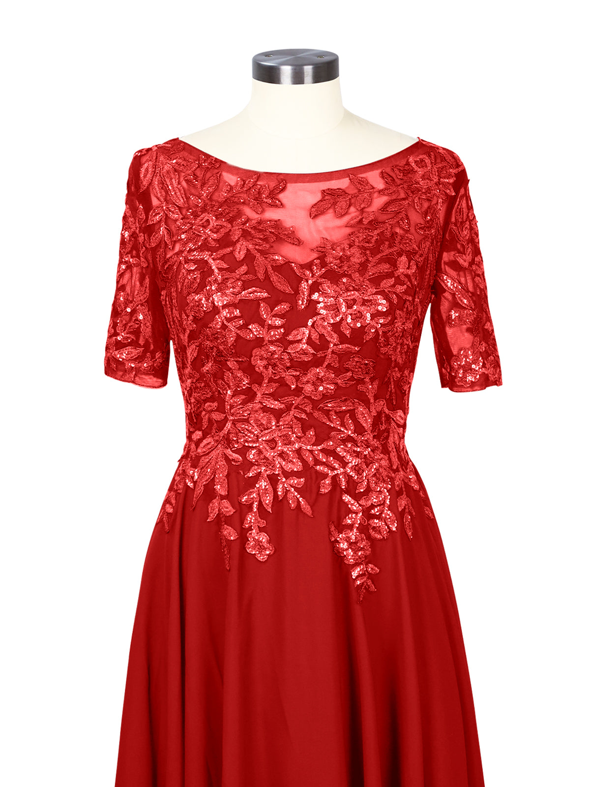 Applique Half Sleeves Chiffon Dress 