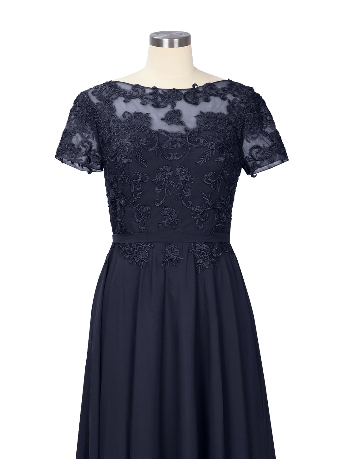 Illusion Applique Chiffon Dress 