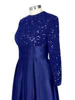 Sequined Boat Long Sleeves Dress 