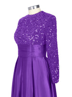 Sequined Boat Long Sleeves Dress 