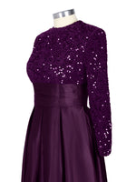 Sequined Boat Long Sleeves Dress 