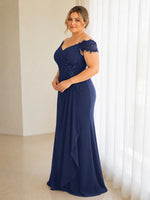 Off-Shoulder Chiffon Sheath Mother of the Bride Dress-Plus Size