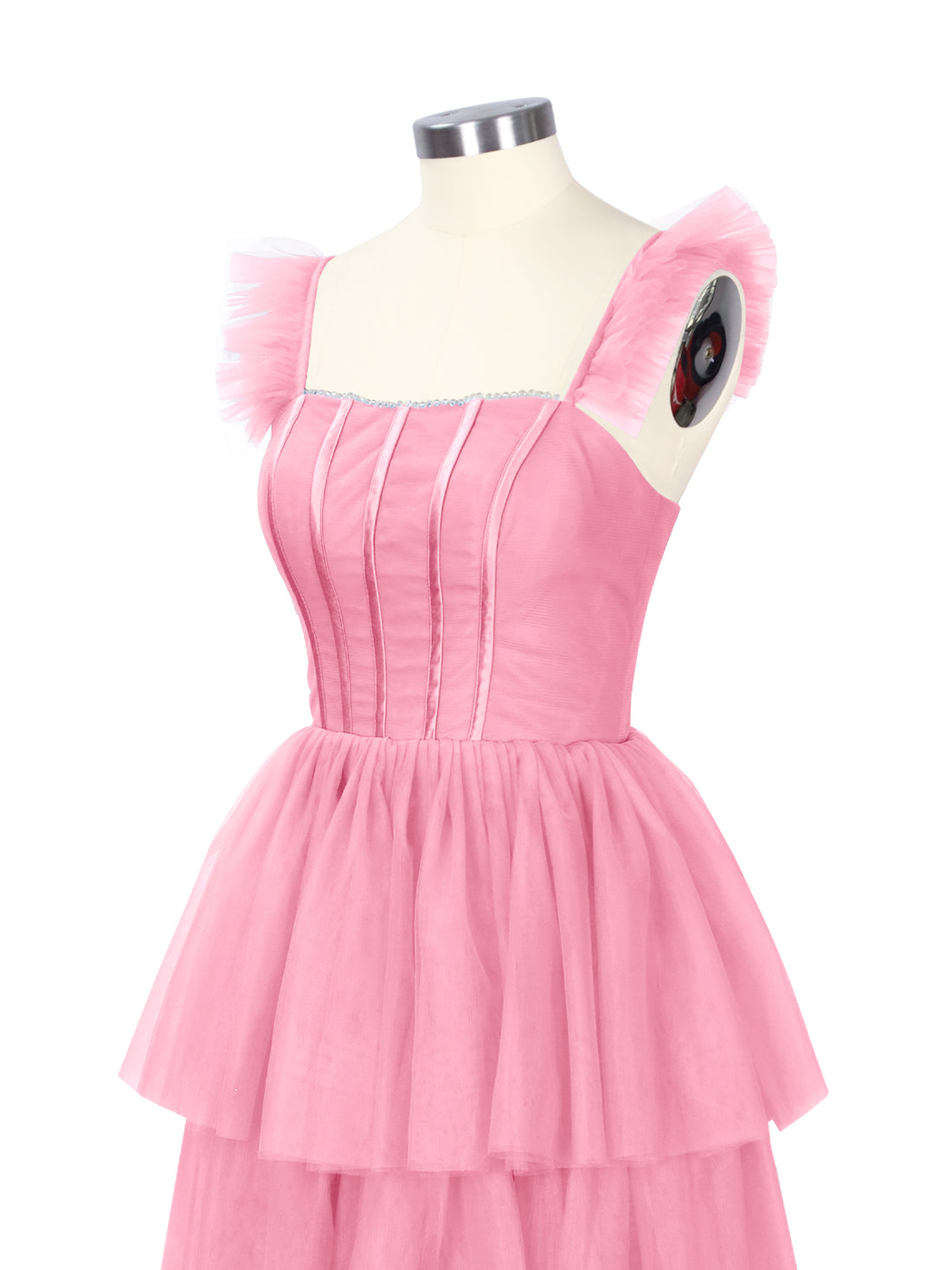 Ruffled Strap Tiered Tulle Bridesmaid Dress 