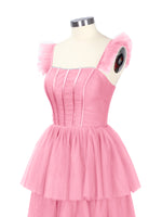 Ruffled Strap Tiered Tulle Bridesmaid Dress 