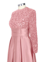 Sequined Boat Long Sleeves Dress 