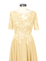 Applique Half Sleeves Chiffon Dress 