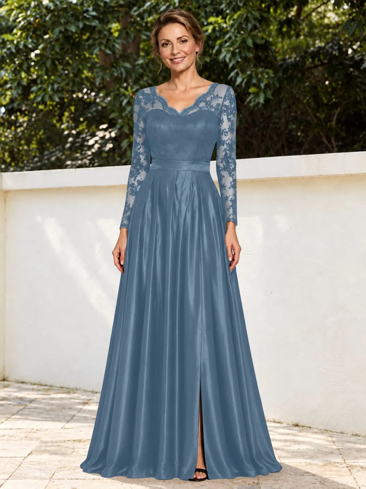 Satin Mother of the Bride Dress with Appliques