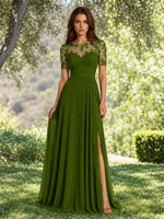 Lace Mother of the Bride Dress with Illusion Neckline 