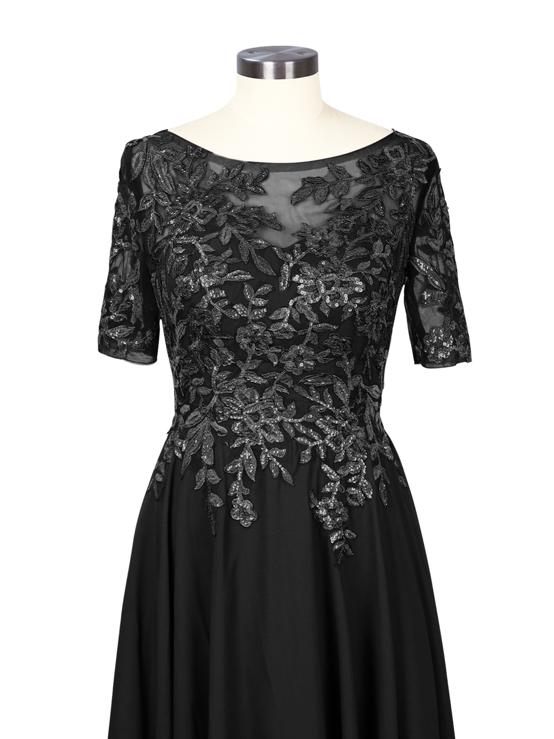 Applique Half Sleeves Chiffon Dress 