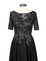 Applique Half Sleeves Chiffon Dress 