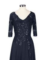 Applique V-Neck Chiffon Dress 