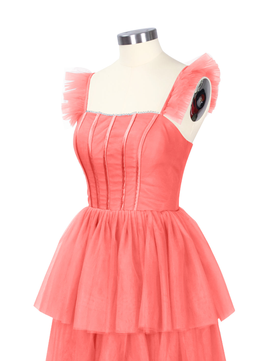 Ruffled Strap Tiered Tulle Bridesmaid Dress 