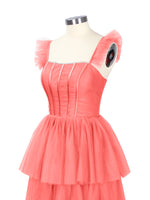 Ruffled Strap Tiered Tulle Bridesmaid Dress 