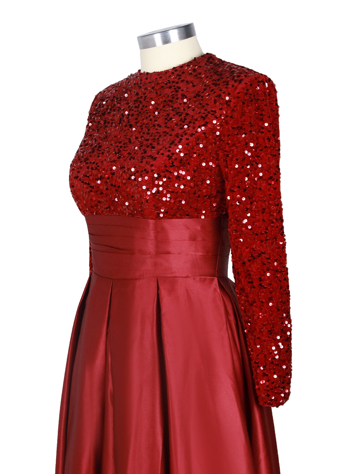 Sequined Boat Long Sleeves Dress 