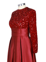 Sequined Boat Long Sleeves Dress 