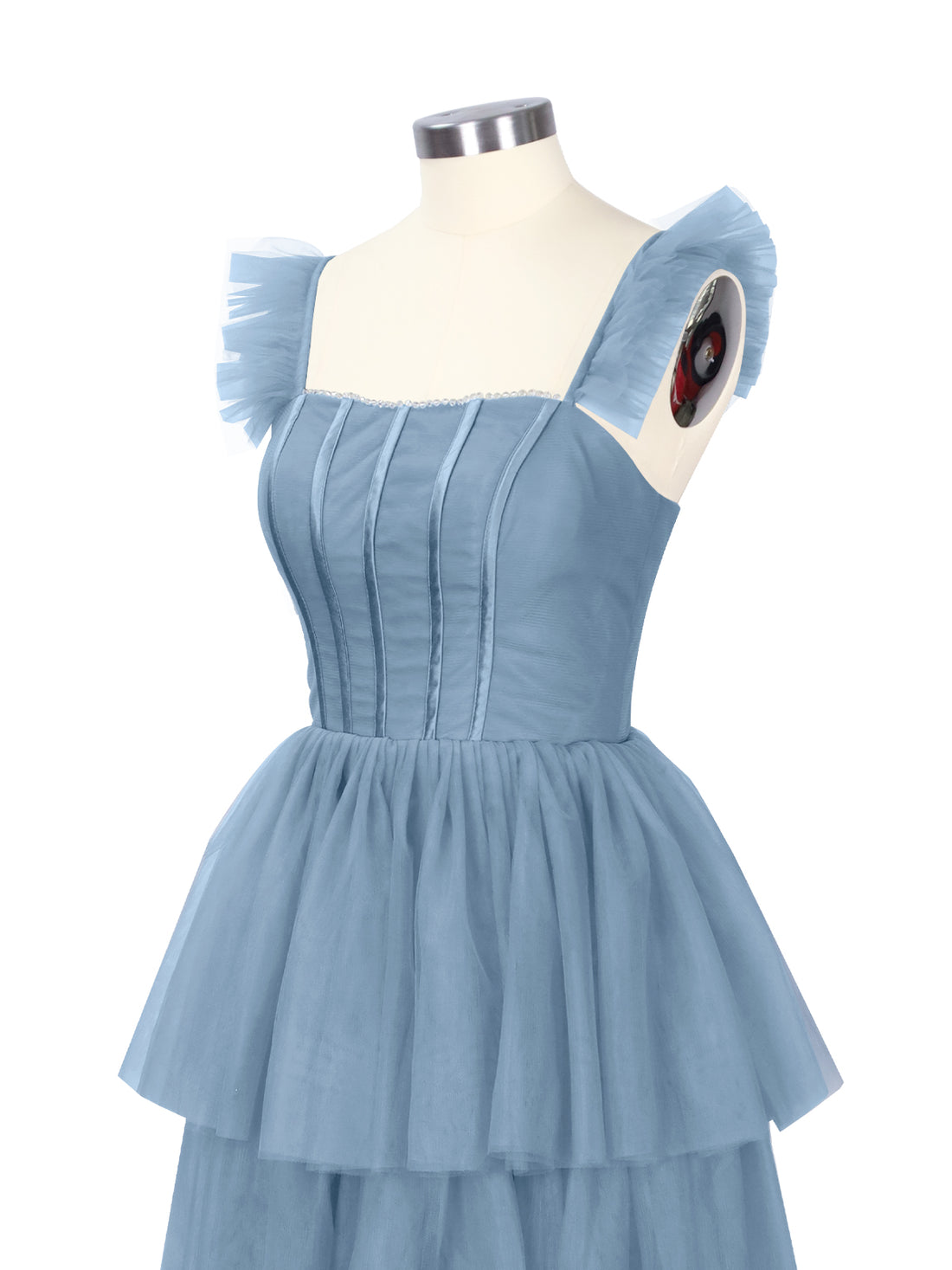 Ruffled Strap Tiered Tulle Bridesmaid Dress 