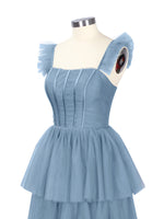 Ruffled Strap Tiered Tulle Bridesmaid Dress 