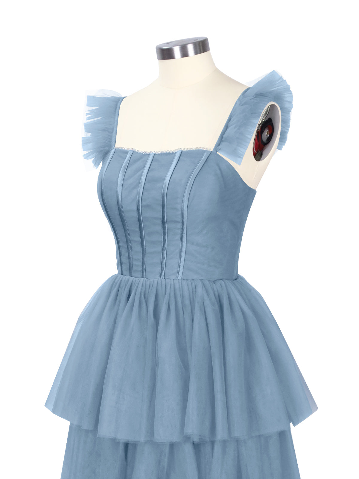 Ruffled Strap Tiered Tulle Bridesmaid Dress 