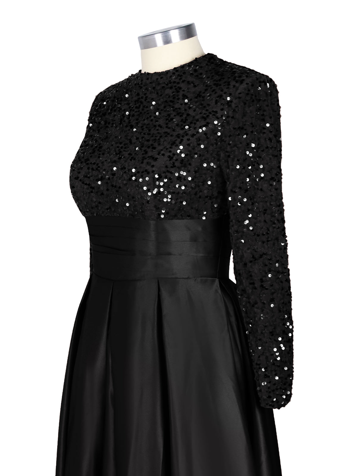 Sequined Boat Long Sleeves Dress 