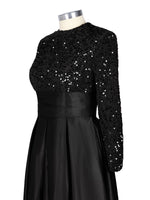 Sequined Boat Long Sleeves Dress 