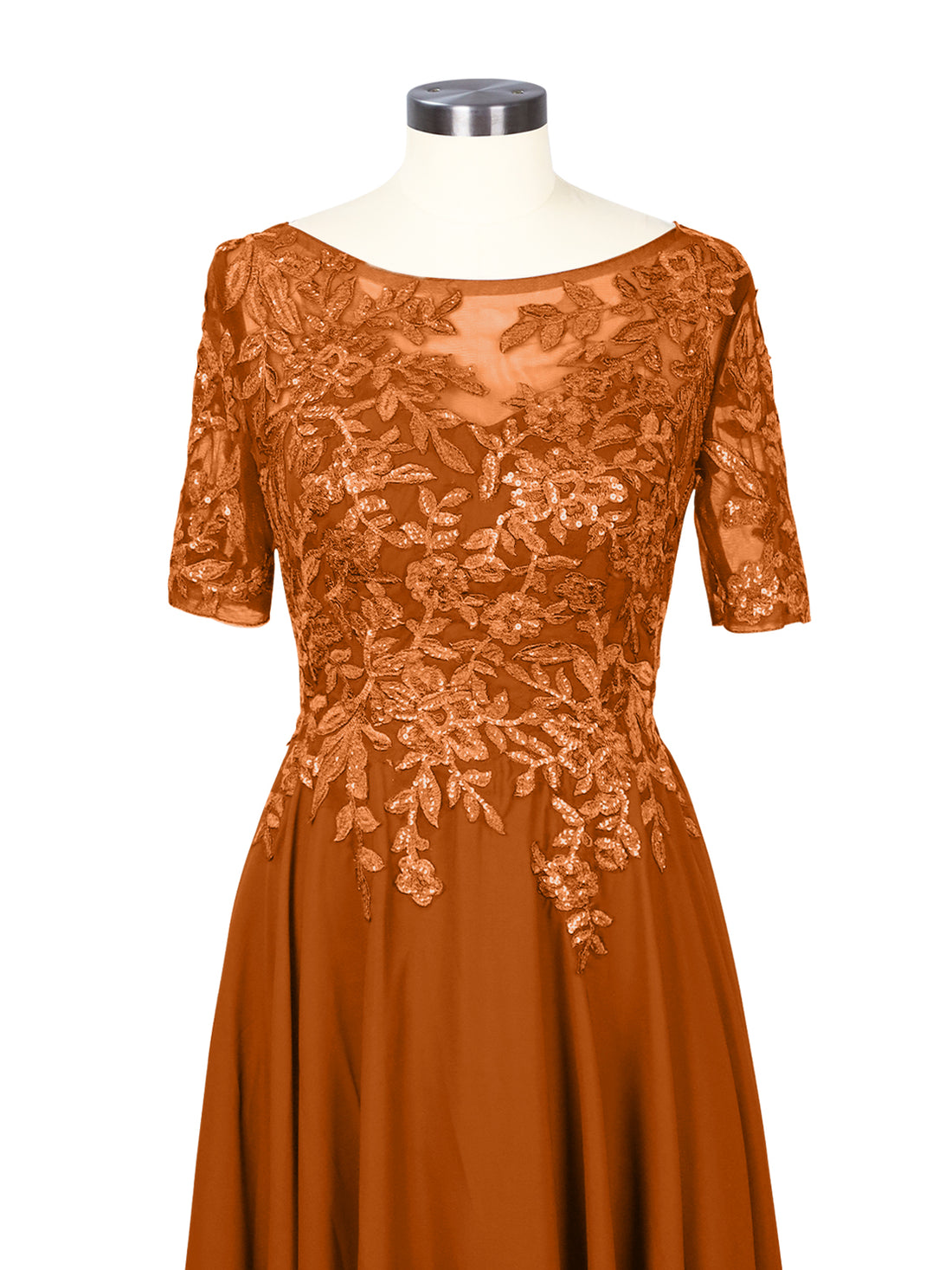 Applique Half Sleeves Chiffon Dress 