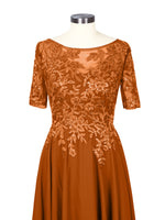 Applique Half Sleeves Chiffon Dress 
