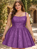 Sparkly Sequined A-line Mini Dress-Plus Size 