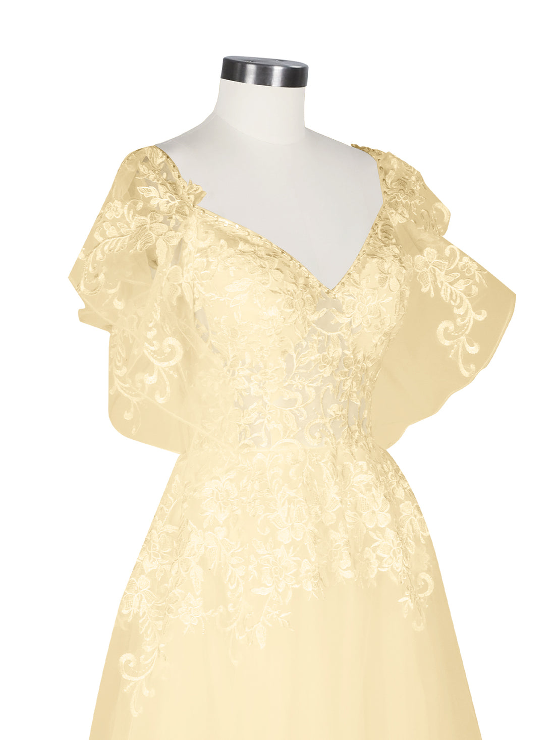 Illusion Tulle Applique Wedding Dress 