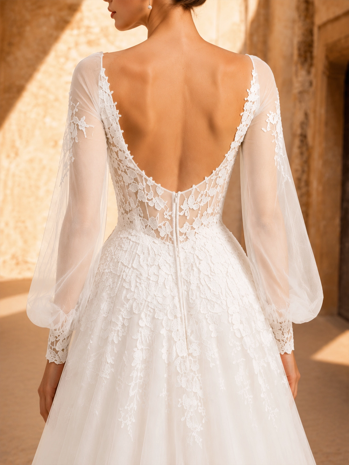 Tulle Wedding Dress with Lace-Trimmed Train