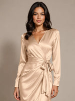 Silk-like Mother of the Bride Dress with Self-Tie Sash-Plus Size