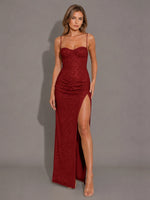 Velvet Sequin Prom Dress with High Slit 