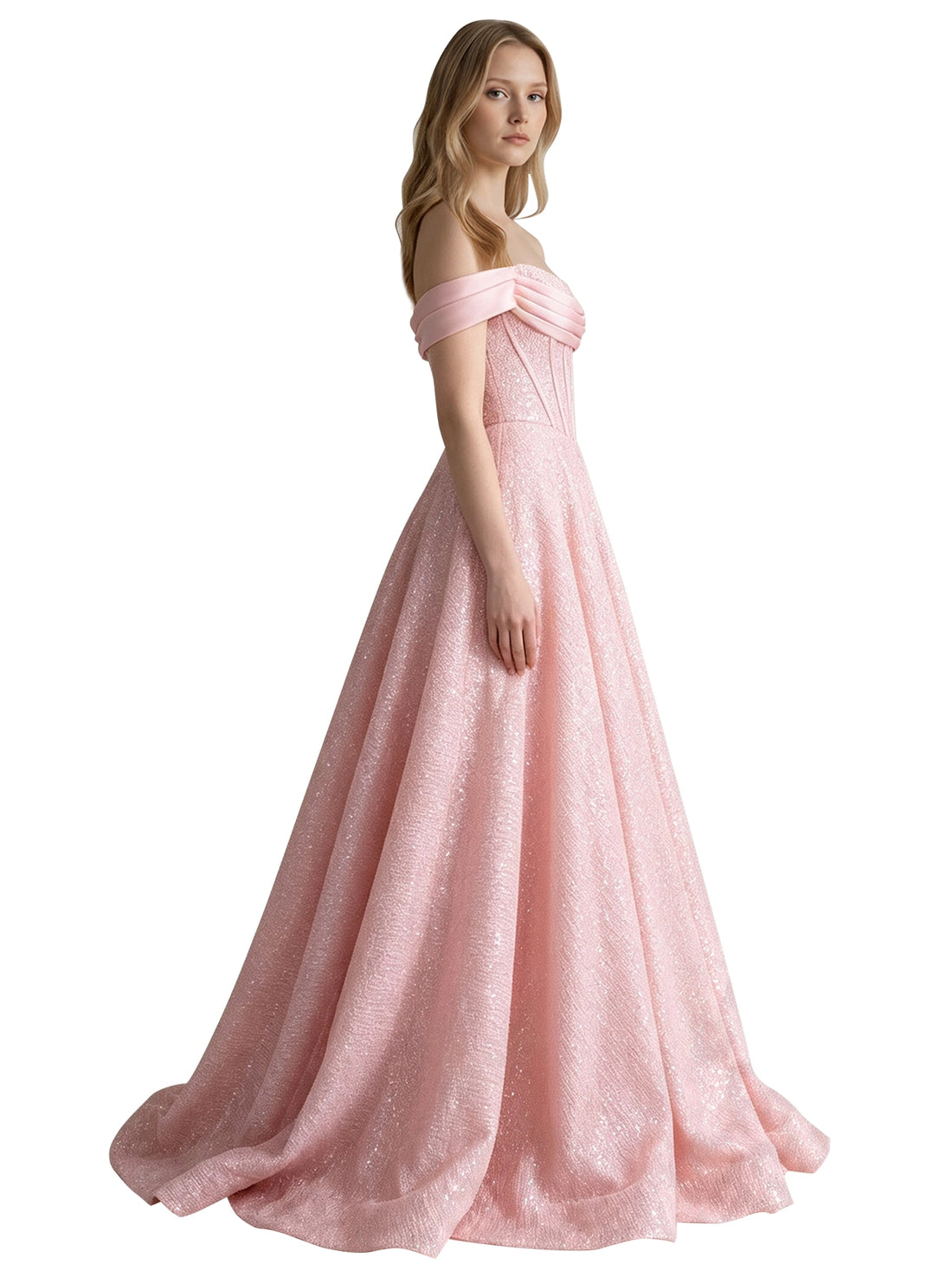 Glitter Corset Off-Shoulder Prom Dress 