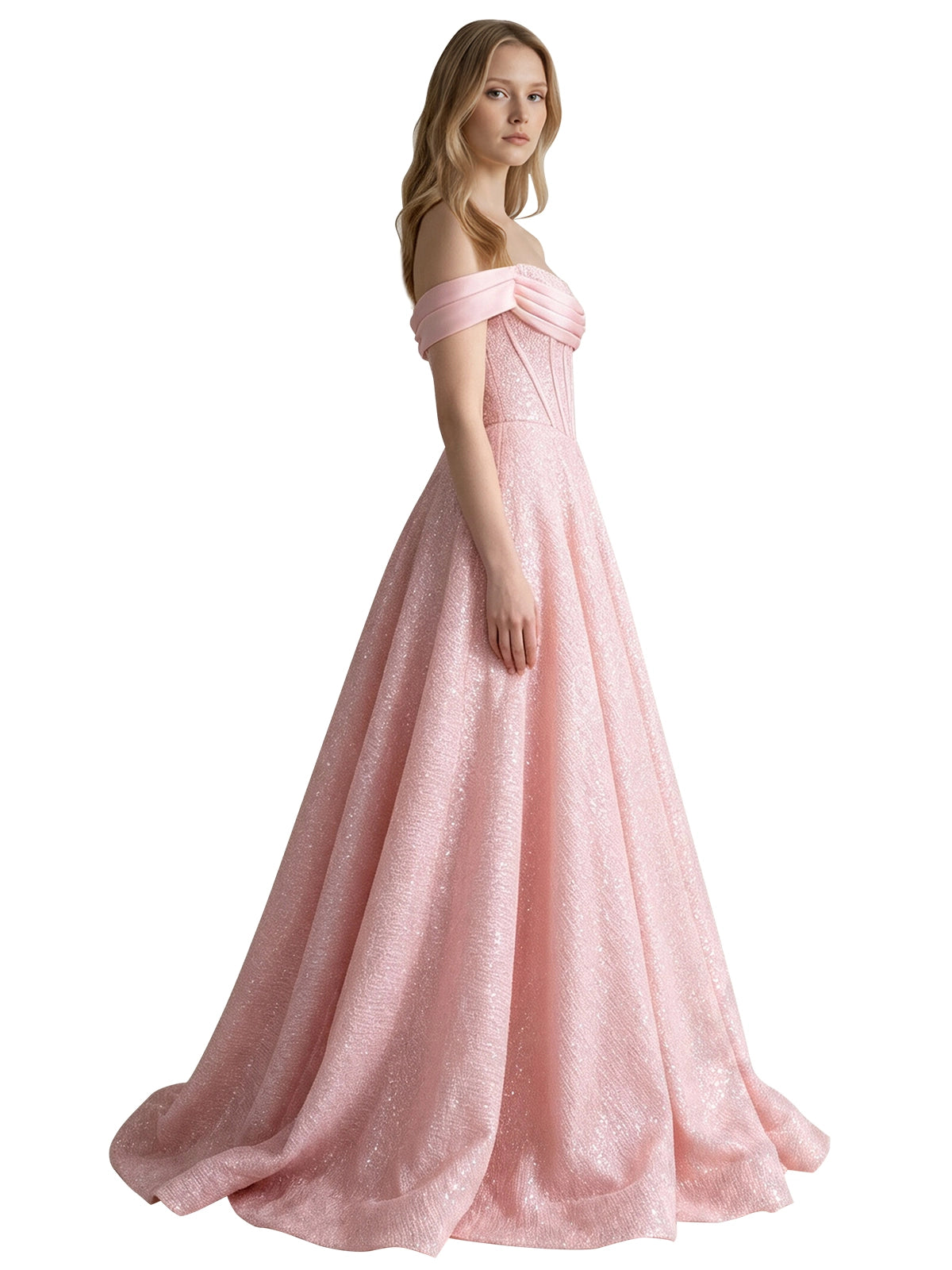 Glitter Corset Off-Shoulder Prom Dress 