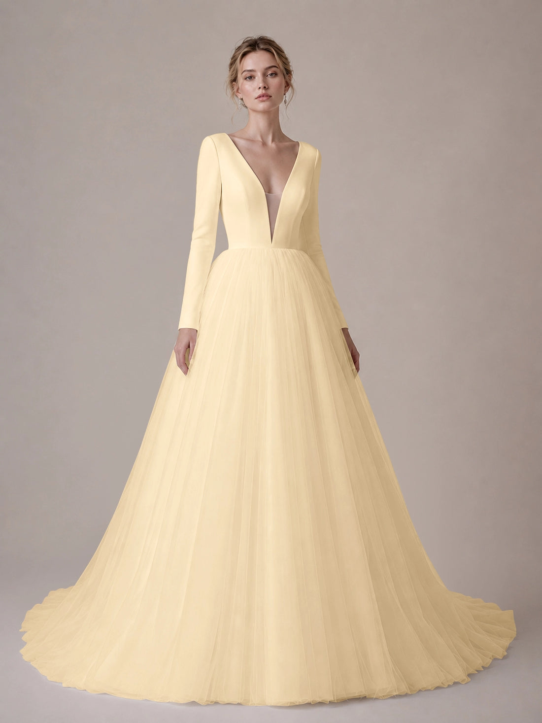 V-Neck Wedding Dress with Long Sleeves 